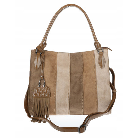 Torebka damska shopper worek zamszowa boho frędzle na ramię MC796 Beżowa
