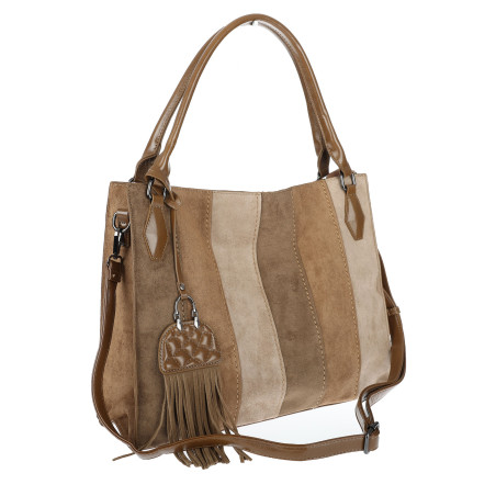 Torebka damska shopper worek zamszowa boho frędzle na ramię MC796 Beżowa