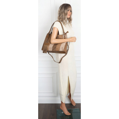 Torebka damska shopper worek zamszowa boho frędzle na ramię MC796 Beżowa