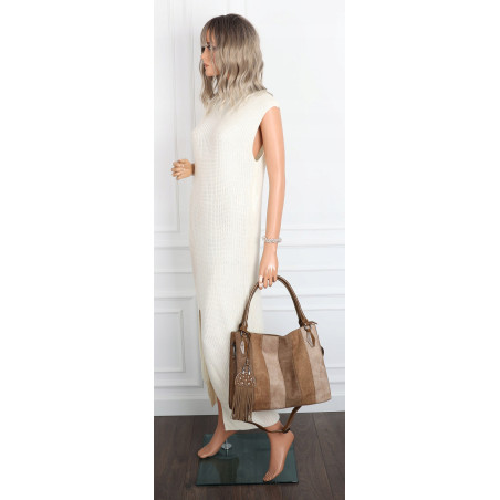 Torebka damska shopper worek zamszowa boho frędzle na ramię MC796 Beżowa