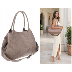Torebka damska shopper worek zamszowa modna lekka torba L540 Beżowa Mud