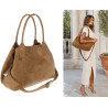 Torebka damska shopper worek zamszowa modna lekka torba pasek L540 Brązowa