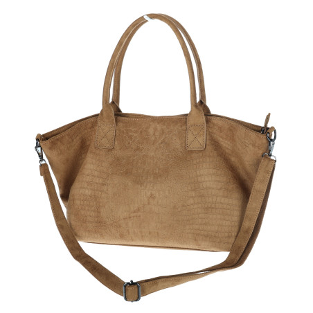 Torebka damska shopper worek zamszowa modna lekka torba pasek L540 Brązowa