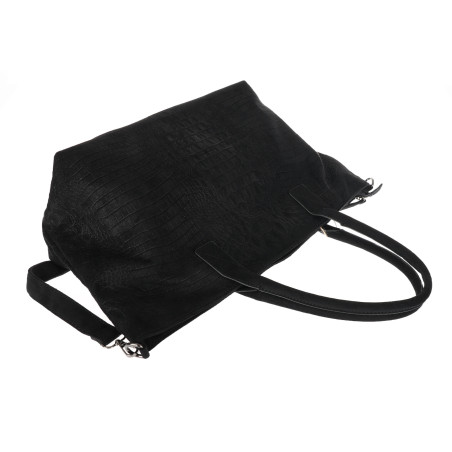 Torebka damska shopper worek zamszowa modna lekka torba pasek L540 Czarna
