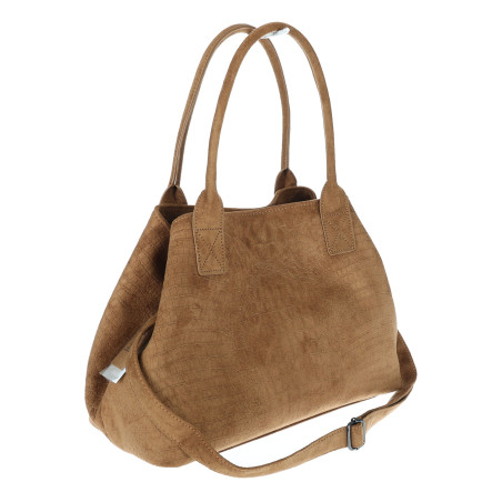 Torebka damska shopper worek zamszowa modna lekka torba pasek L540 Brązowa