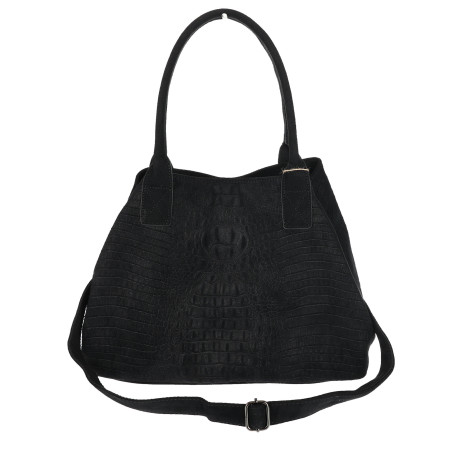 Torebka damska shopper worek zamszowa modna lekka torba pasek L540 Czarna