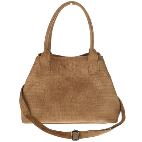 Torebka damska shopper worek zamszowa modna lekka torba pasek L540 Brązowa