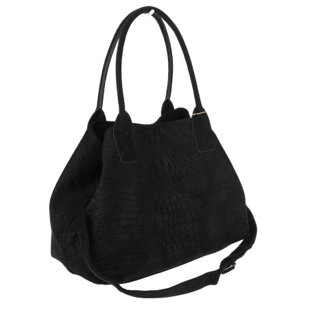 Torebka damska shopper worek zamszowa modna lekka torba pasek L540 Czarna