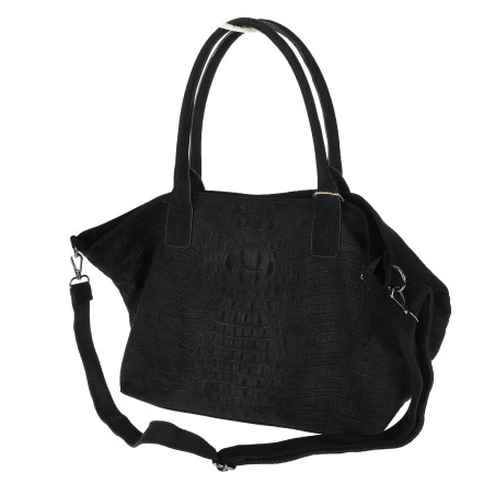 Torebka damska shopper worek zamszowa modna lekka torba pasek L540 Czarna