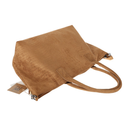 Torebka damska shopper worek zamszowa modna lekka torba pasek L540 Brązowa