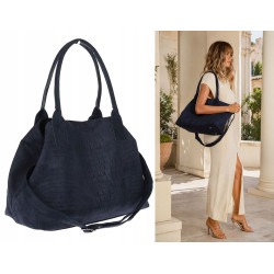 Torebka damska shopper worek zamszowa modna lekka torba L540 Granatowa