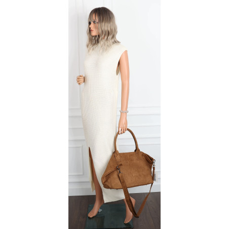 Torebka damska shopper worek zamszowa modna lekka torba pasek L540 Brązowa