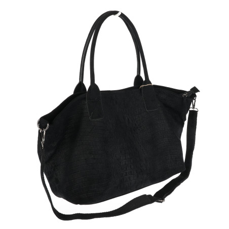 Torebka damska shopper worek zamszowa modna lekka torba pasek L540 Czarna