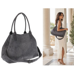 Torebka damska shopper worek zamszowa modna lekka torba na ramię L540 Szara