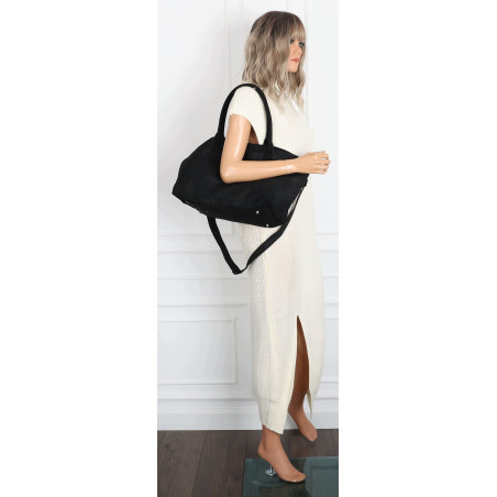 Torebka damska shopper worek zamszowa modna lekka torba pasek L540 Czarna