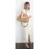 Torebka damska shopper worek zamszowa modna lekka torba pasek L540 Beżowa