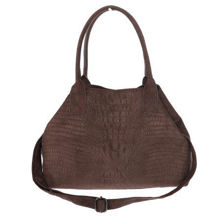 Torebka damska shopper worek zamszowa modna lekka torba L540 Czekoladowa
