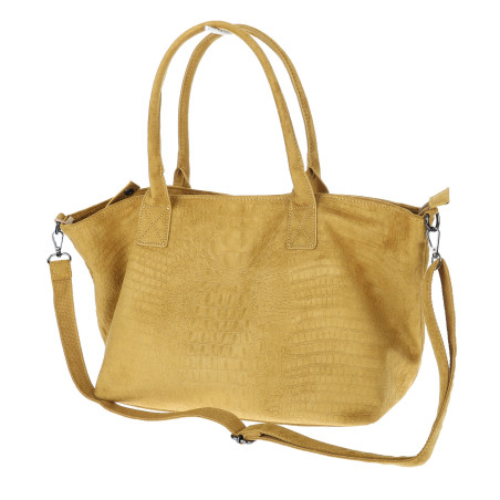Torebka damska shopper worek zamszowa modna lekka torba L540 Musztardowa