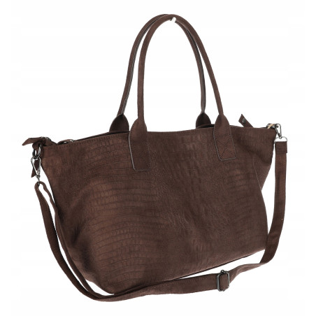 Torebka damska shopper worek zamszowa modna lekka torba L540 Czekoladowa