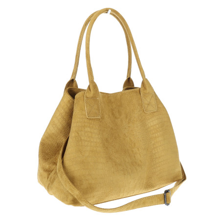 Torebka damska shopper worek zamszowa modna lekka torba L540 Musztardowa