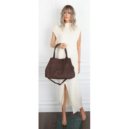 Torebka damska shopper worek zamszowa modna lekka torba L540 Czekoladowa