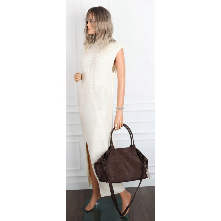 Torebka damska shopper worek zamszowa modna lekka torba L540 Czekoladowa