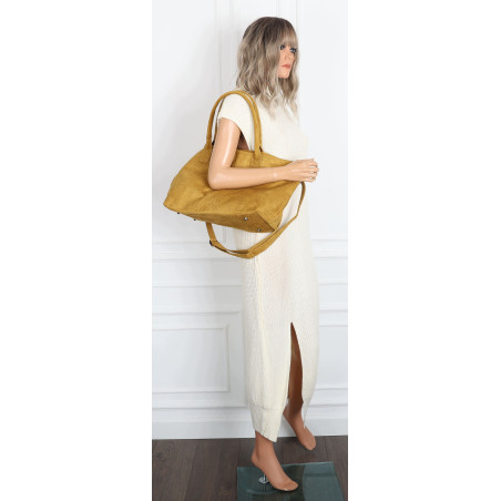 Torebka damska shopper worek zamszowa modna lekka torba L540 Musztardowa