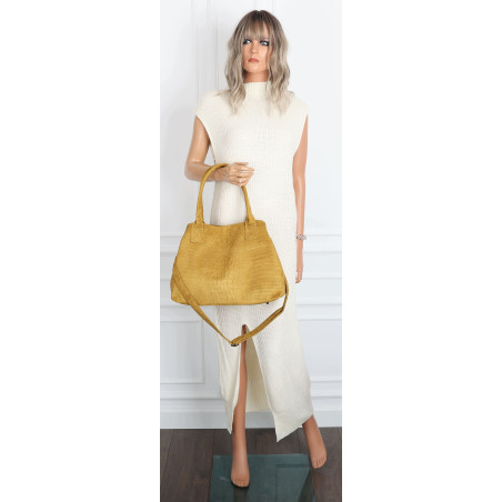 Torebka damska shopper worek zamszowa modna lekka torba L540 Musztardowa