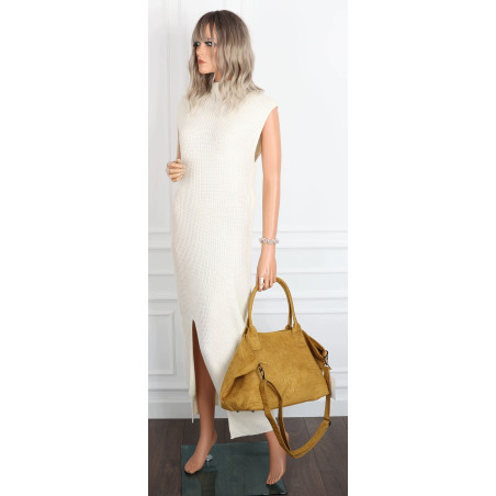 Torebka damska shopper worek zamszowa modna lekka torba L540 Musztardowa