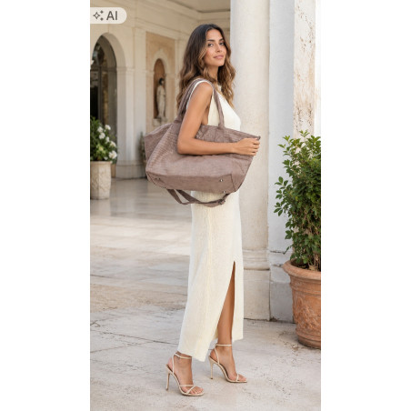 Torebka damska shopper worek zamszowa modna lekka torba L540 Beżowa Mud