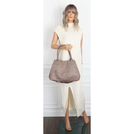 Torebka damska shopper worek zamszowa modna lekka torba L540 Beżowa Mud
