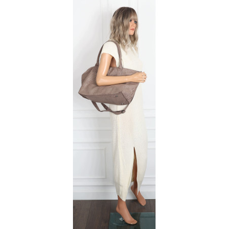 Torebka damska shopper worek zamszowa modna lekka torba L540 Beżowa Mud
