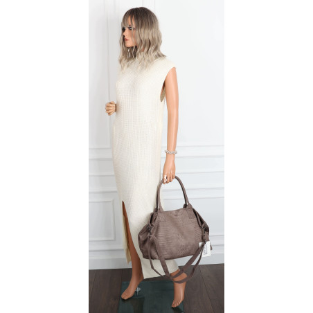 Torebka damska shopper worek zamszowa modna lekka torba L540 Beżowa Mud