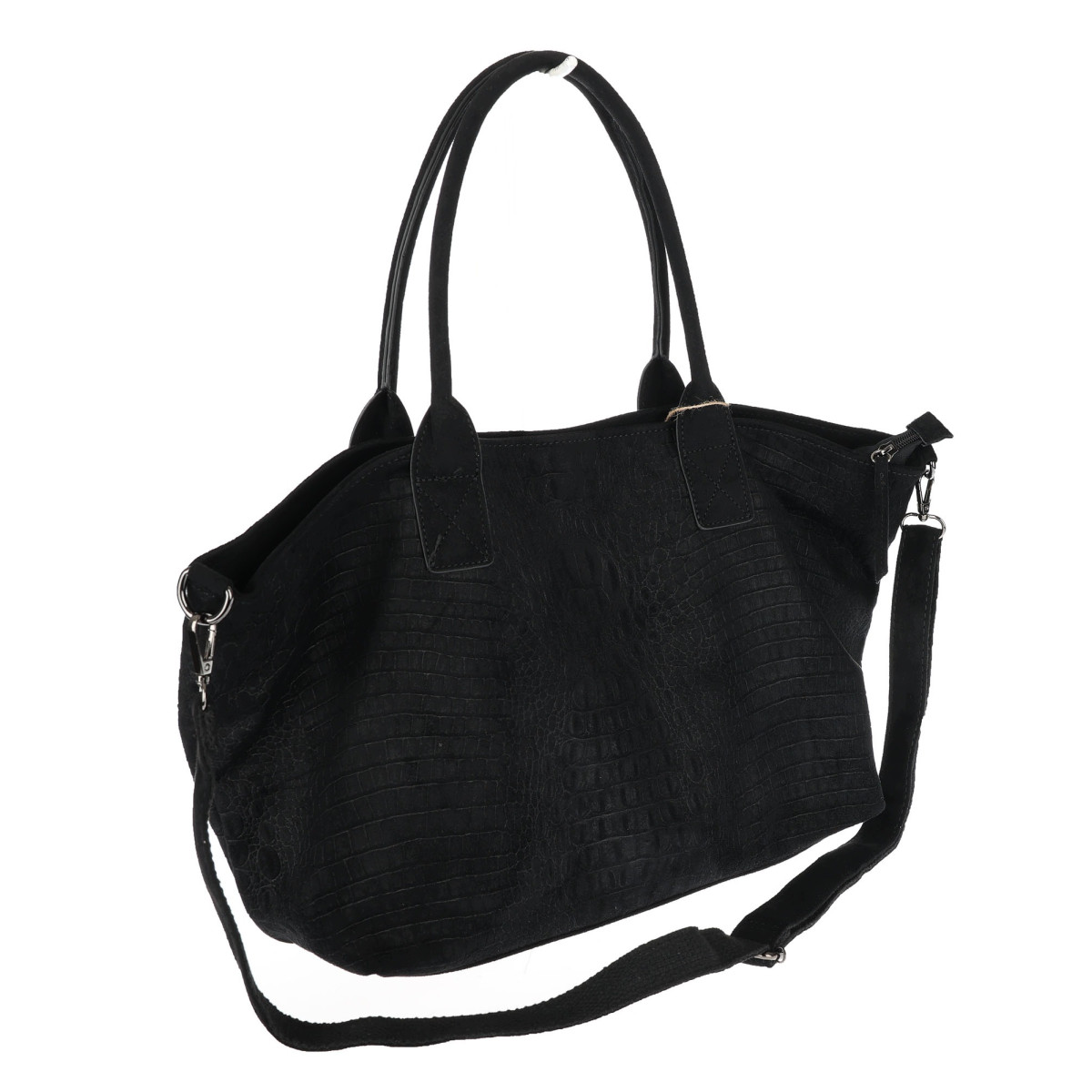 Torebka damska shopper worek zamszowa modna lekka torba pasek L540 Czarna