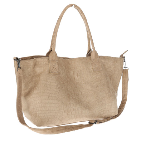 Torebka damska shopper worek zamszowa modna lekka torba pasek L540 Beżowa
