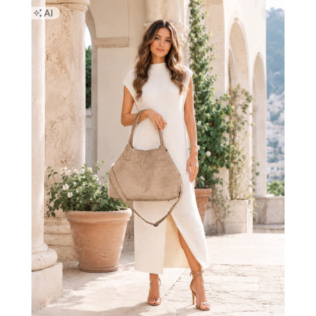 Torebka damska shopper worek zamszowa modna lekka torba pasek L540 Beżowa