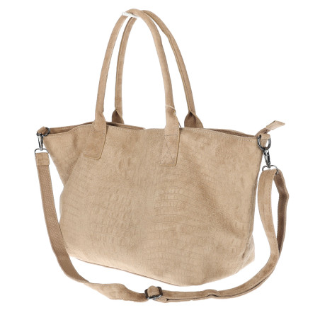 Torebka damska shopper worek zamszowa modna lekka torba pasek L540 Beżowa