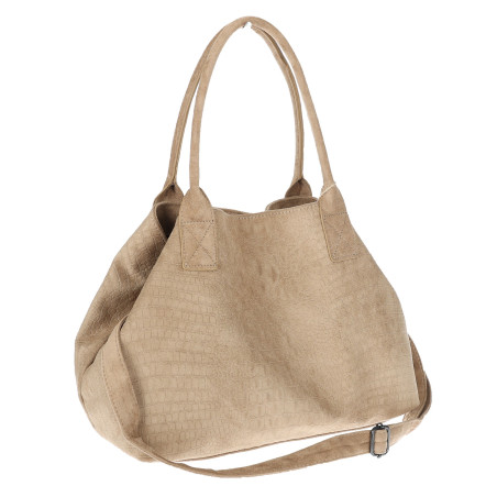 Torebka damska shopper worek zamszowa modna lekka torba pasek L540 Beżowa