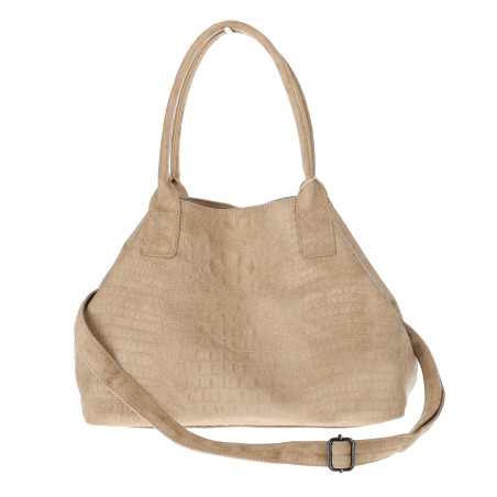 Torebka damska shopper worek zamszowa modna lekka torba pasek L540 Beżowa