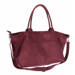 Torebka damska shopper worek zamszowa modna lekka torba pasek L540 Bordowa