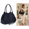 Torebka damska shopper worek zamszowa modna lekka torba L540 Granatowa