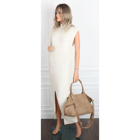 Torebka damska shopper worek zamszowa modna lekka torba pasek L540 Beżowa