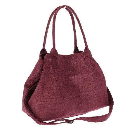 Torebka damska shopper worek zamszowa modna lekka torba pasek L540 Bordowa