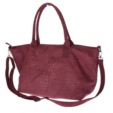 Torebka damska shopper worek zamszowa modna lekka torba pasek L540 Bordowa