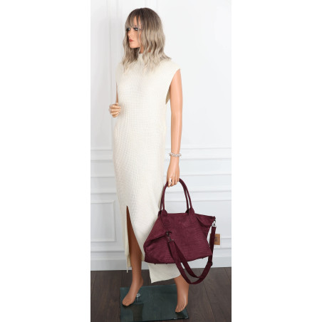 Torebka damska shopper worek zamszowa modna lekka torba pasek L540 Bordowa