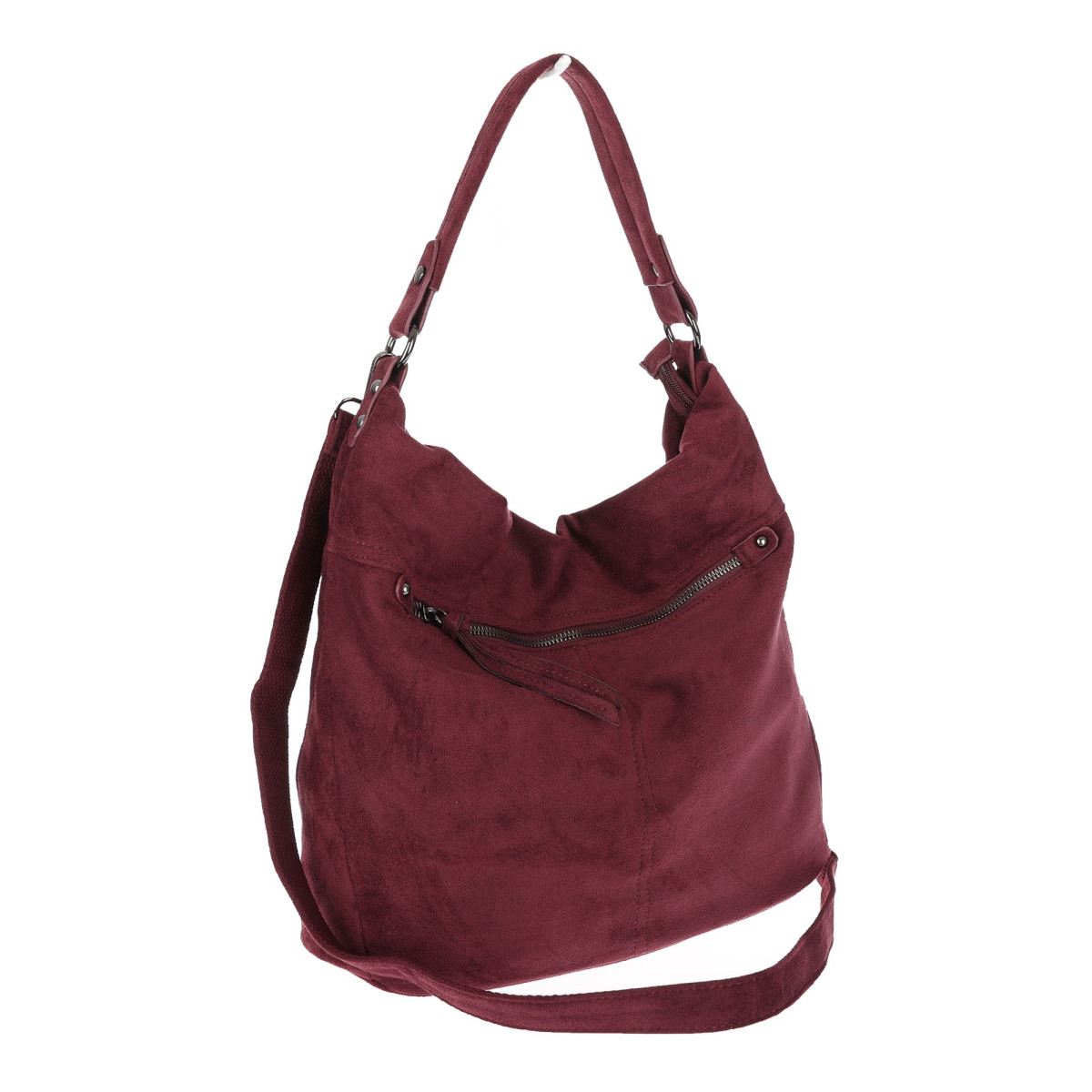 Torebka damska shopper worek zamszowa na ramię lekka torba PB40 Bordowa