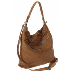 Torebka damska shopper worek zamszowa na ramię do ręki lekka PB40 Brązowa