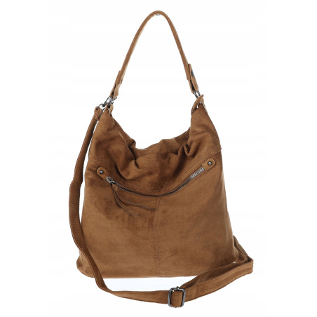 Torebka damska shopper worek zamszowa na ramię do ręki lekka PB40 Brązowa