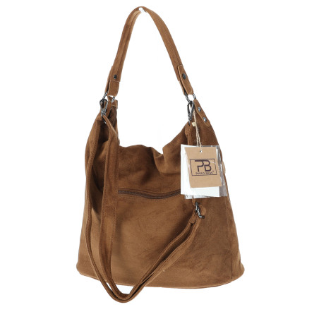 Torebka damska shopper worek zamszowa na ramię do ręki lekka PB40 Brązowa