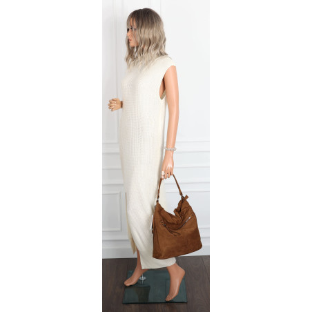 Torebka damska shopper worek zamszowa na ramię do ręki lekka PB40 Brązowa